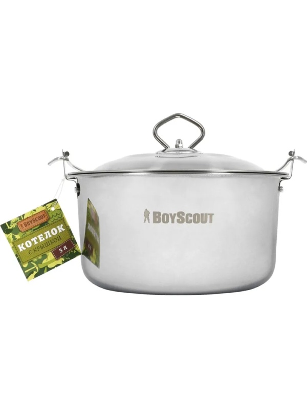 Котелок походный с крышкой, НЕРЖАВЕЮЩАЯ СТАЛЬ, 3 л, BOYSCOUT, 61161