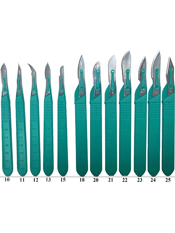 Скальпель хирург, однор., лезвие из нерж.стали р-15, RIBBEL 10шт/уп