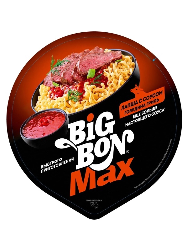 Лапша Биг Бон с соусом говядина гриль, 95гx24шт