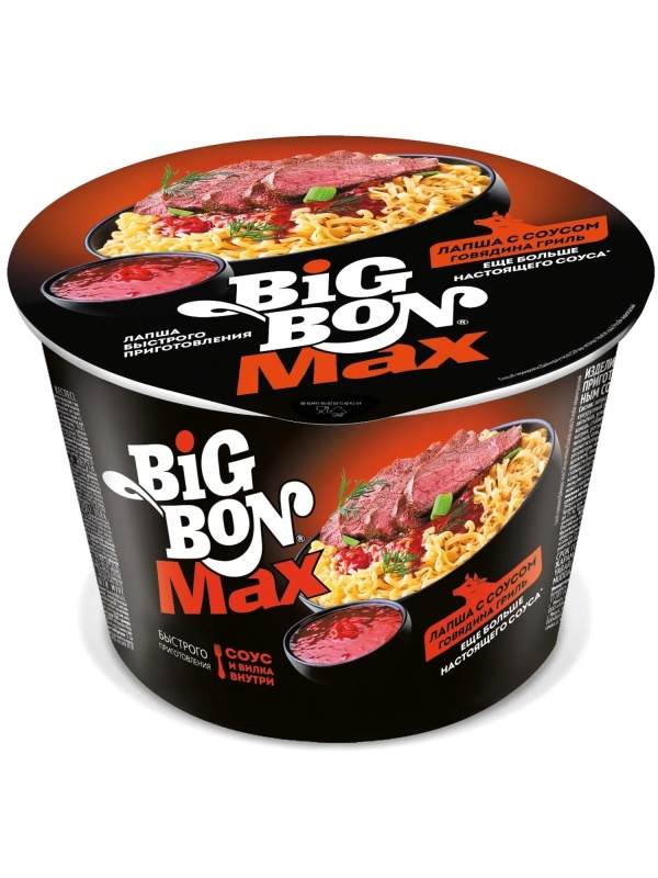 Лапша Биг Бон с соусом говядина гриль, 95гx24шт