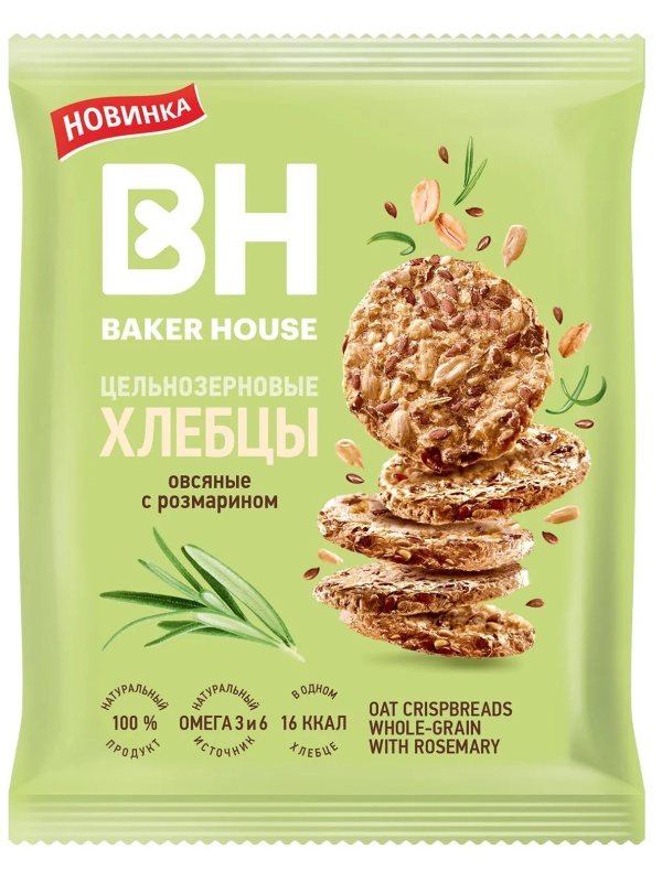 Хлебцы цельнозерновые Baker House овсяные с розмарином, 50г