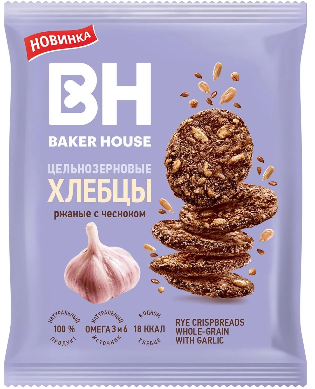 Хлебцы цельнозерновые Baker House ржаные с чесноком, 50г