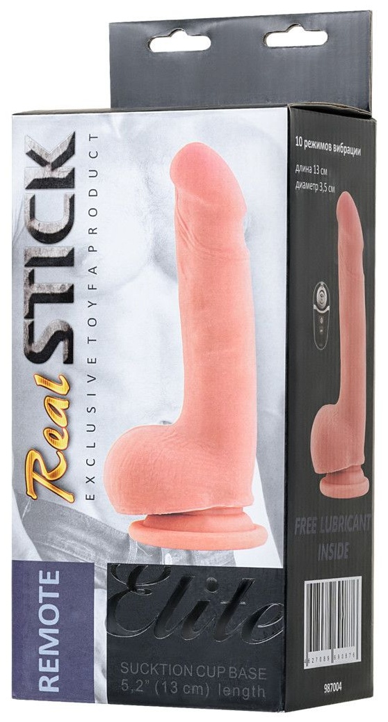 Реалистичный перезаряжаемый вибратор REALSTICK ELITE VIBRO с пультом ДУ - 18,5 см.