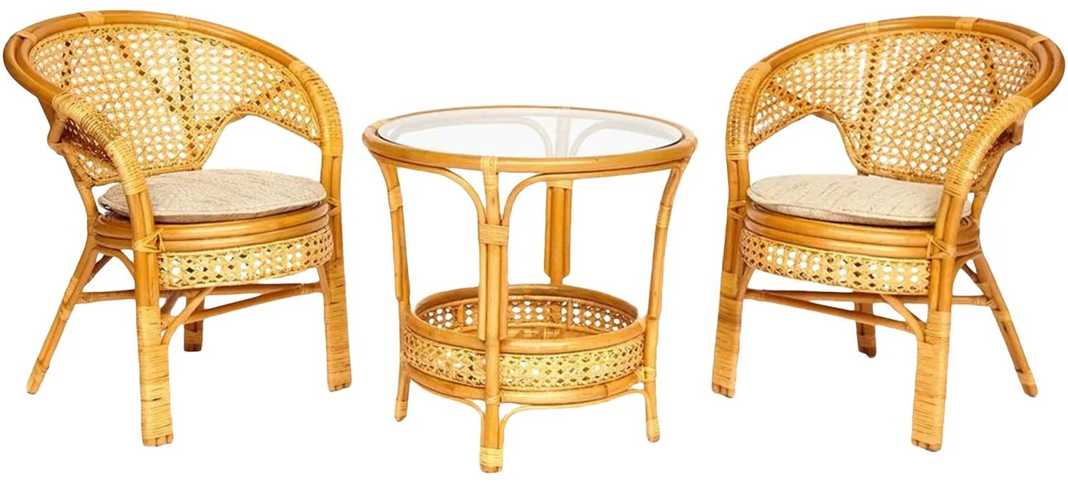 Комплект садовой мебели PELANGI(стол со стек+2крес)/без под/, ротанг, мед