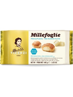 Пирожное Matilde Vicenzi слоеные с молочным кремом и белым шоколадом, 100г