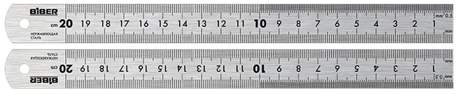 Линейка БИБЕР 40164 500мм нержавеющая сталь двухсторонняя шкала