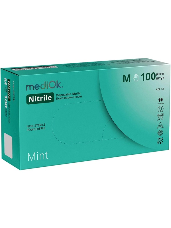 Перчатки нитрил. н/с. н/о, зеленые MediOk (M) 50п/уп, 4гр
