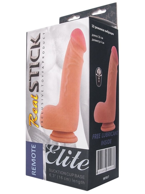 Телесный вибратор REALSTICK ELITE VIBRO с пультом ДУ - 19 см.