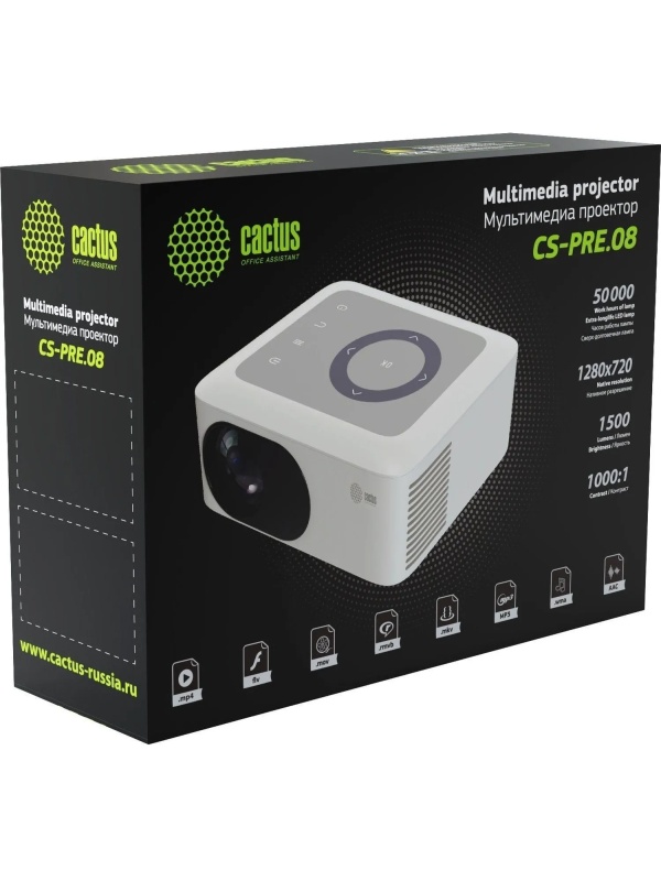 Проектор Cactus CS-PRE.08B.WXGA LCD 1500Lm ANSI 1000:1 1xHDMI 0.5кг
