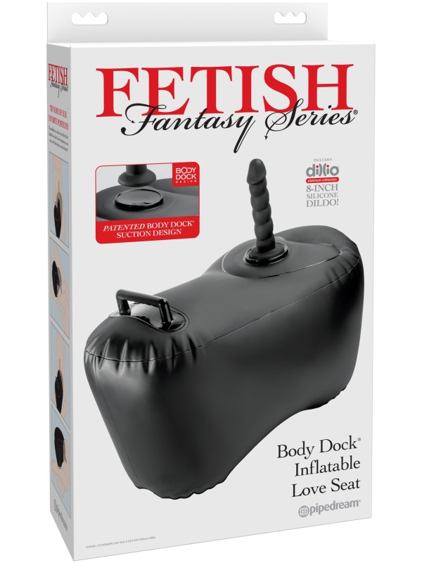 Черное надувное кресло с платформой для фиксации дилдо Body Dock Inflatable Love Seat
