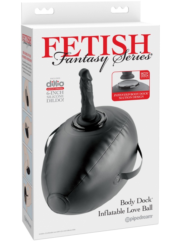Черный надувной мяч с платформой для фиксации дилдо Body Dock Inflatable Love Ball