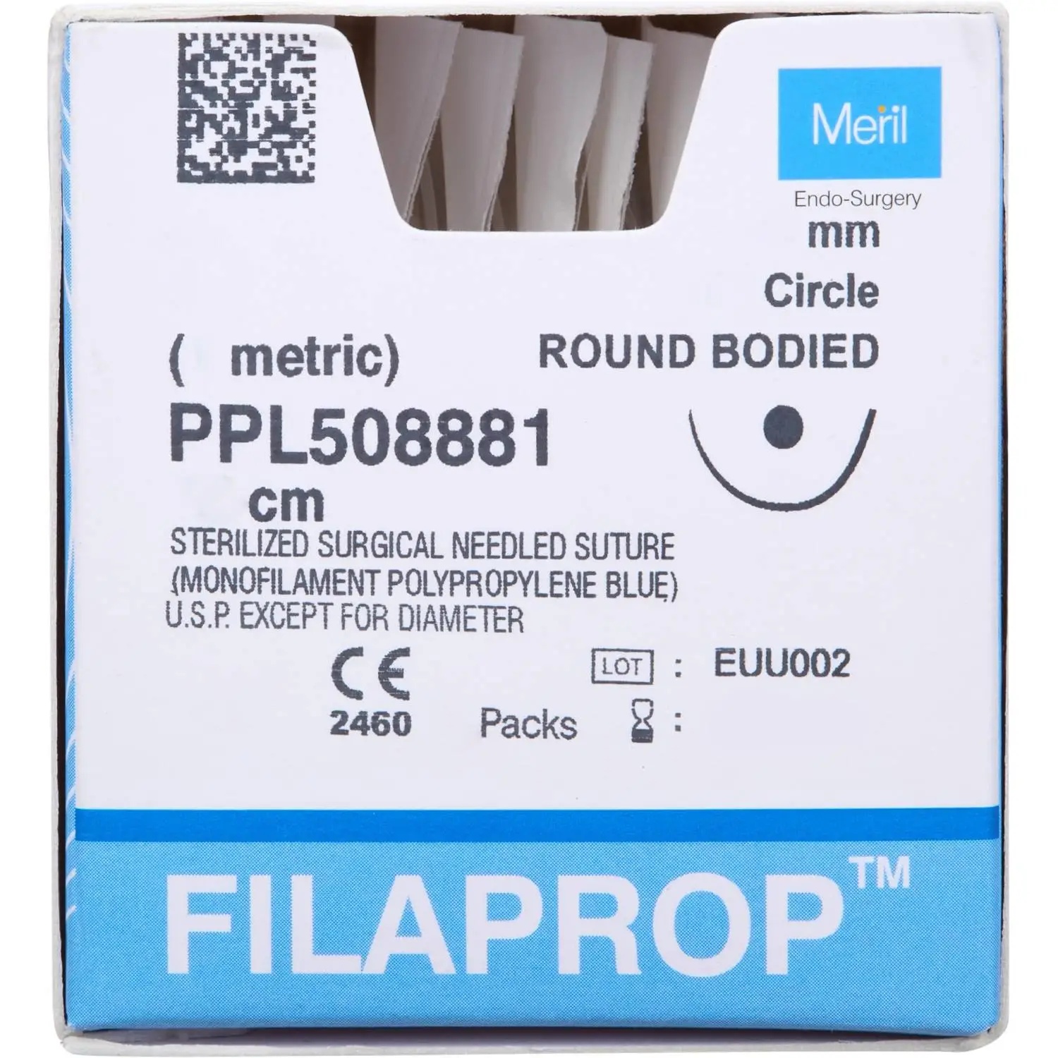 Шовный материал нить USP 2-0 (метрик 3)х90см синий, игла 30ммx1/2, 12шт/уп