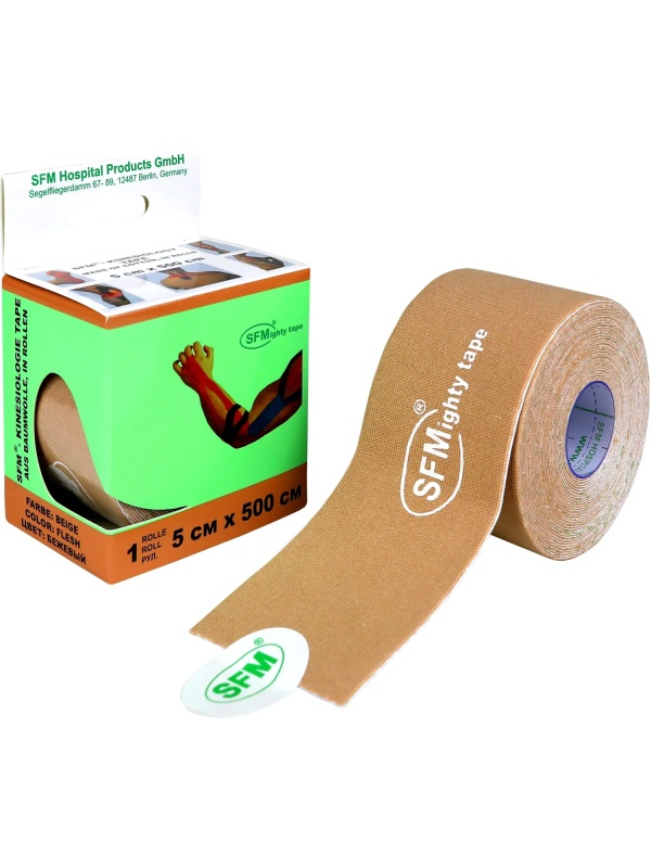 Тейп кинезио, хлоковая основа, 5х500 см, бежевый, SFM-Plaster