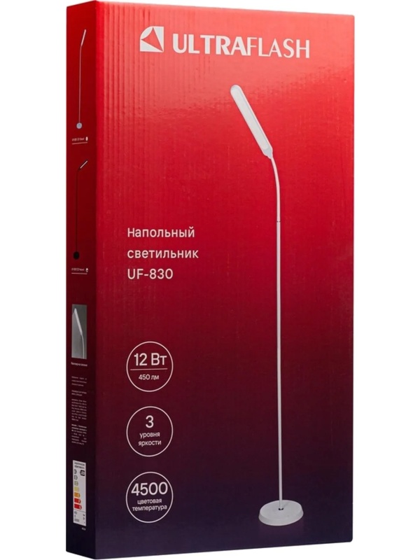 Торшер Ultraflash UF-830 C01 бел. LED 12Вт, 4500К, 3 ур.ярк