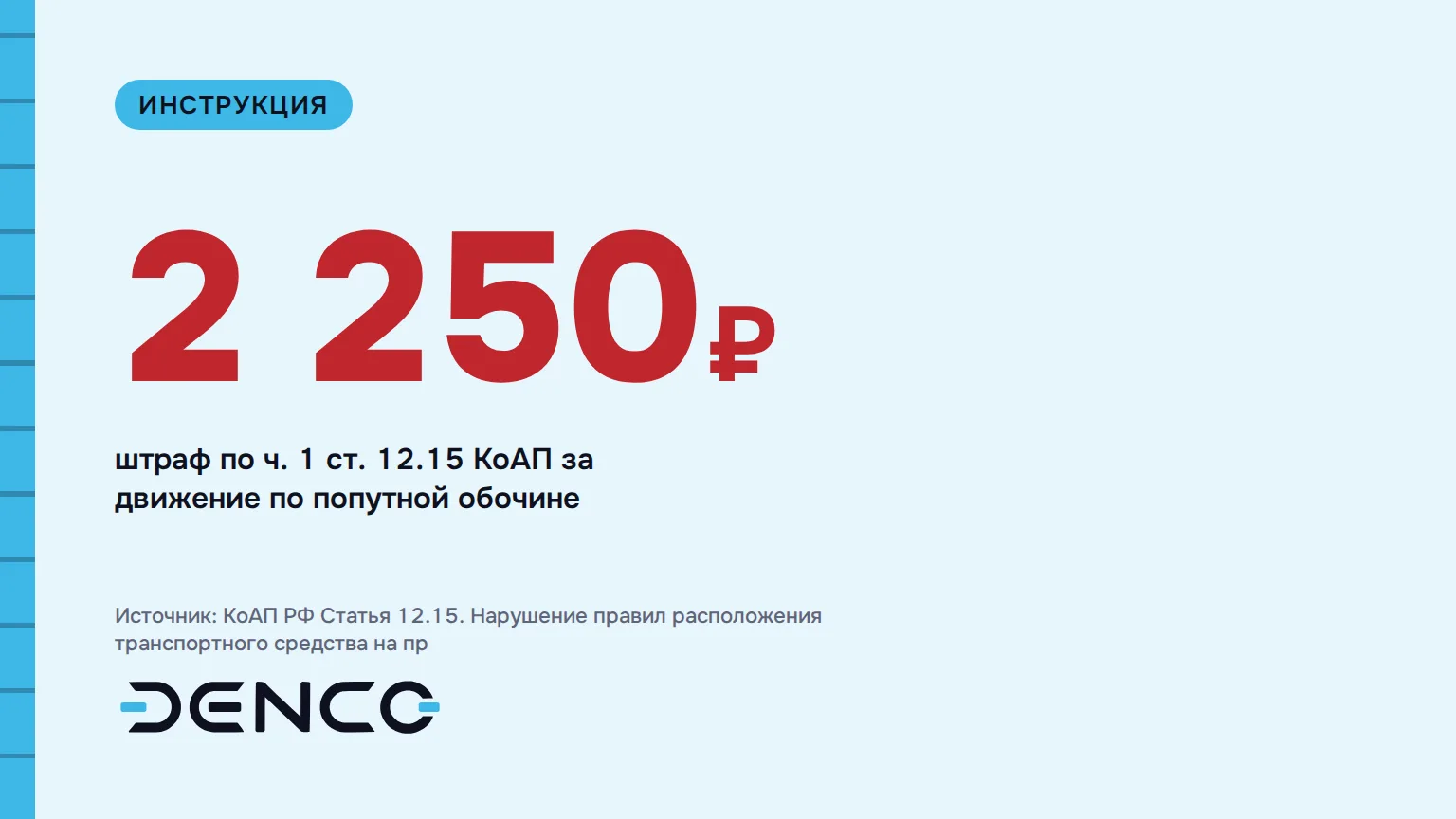 2 250₽ — штраф по ч. 1 ст. 12.15 КоАП за движение по попутной обочине