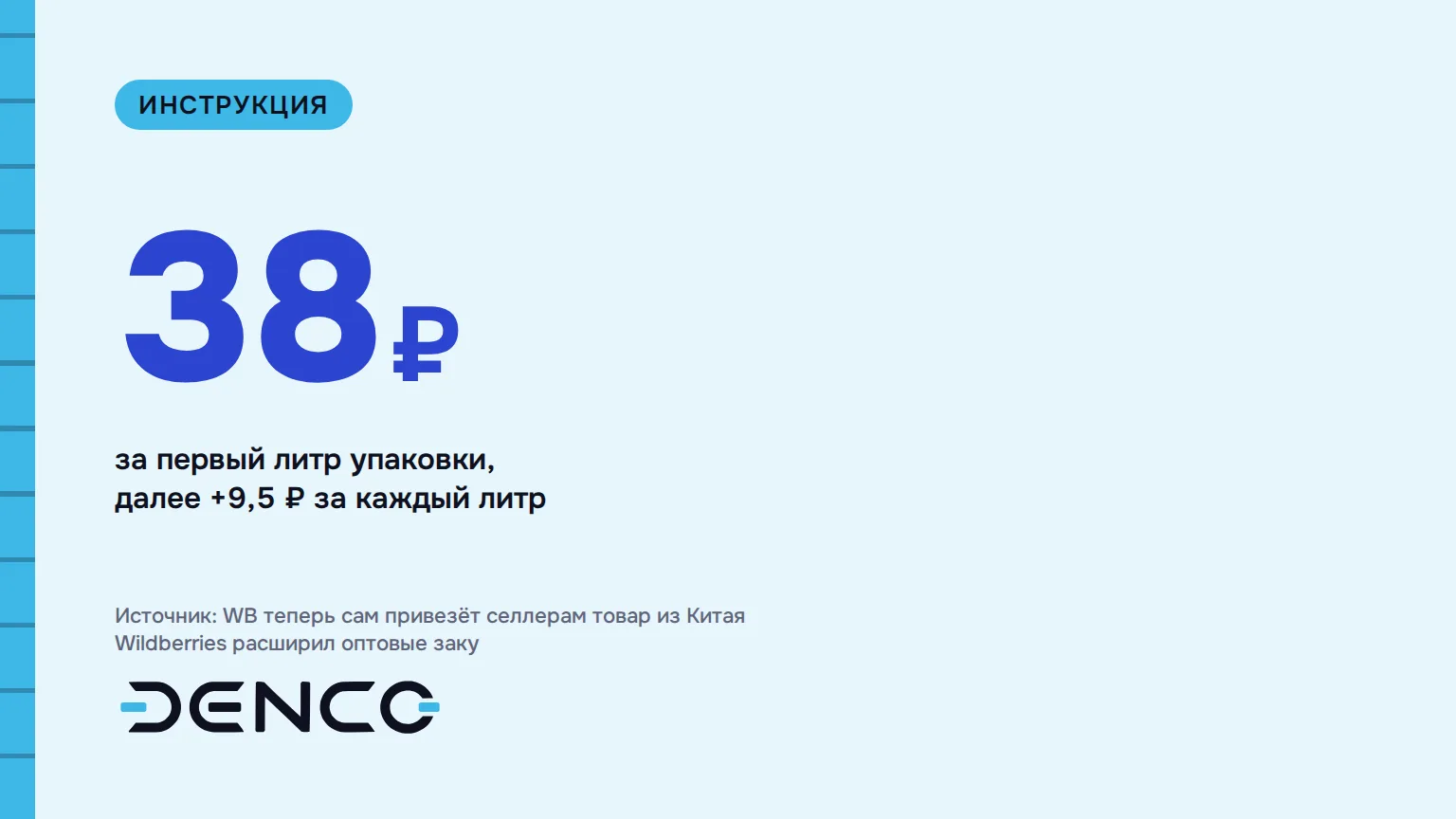 38₽ — за первый литр упаковки, далее +9,5 ₽ за каждый литр